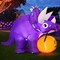GOOSH 4 FT Width Halloween Inflatables Dinosaur with Pumpkin with Built-in LEDs